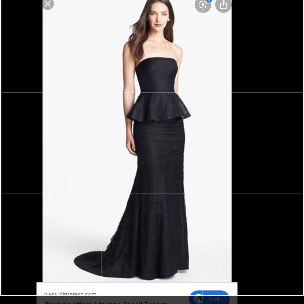 Adriana Papell strapless shutter tulle peplum long gown - Picture 2 of 12